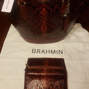 NWT Brahmin Medium Bowie Cranberry Valerian and Addy Wallet Set